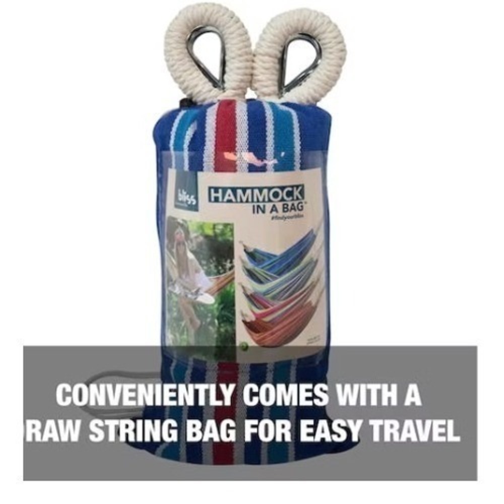 Bliss Hammock In A Bag Blue Striped Portable Travel Hammock New 220lb Capacity - Picture 3 of 10